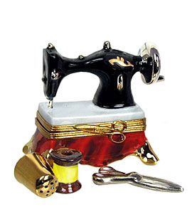 Limoges box sewing machine with thimble and thread