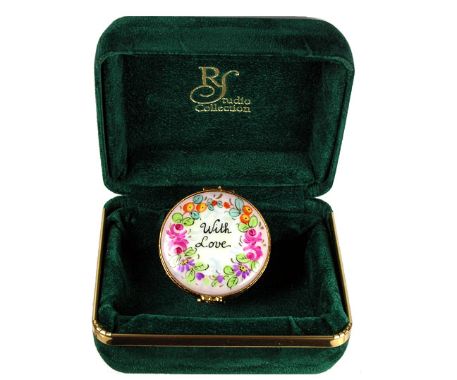 round "with love" limoges box with flowers from Rochard Studio