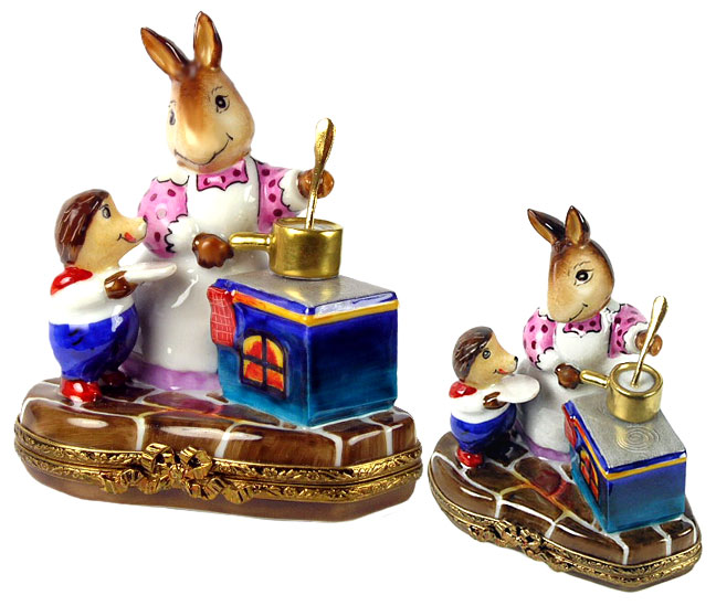 Limoges box mother rabbit cooking at stove top picture