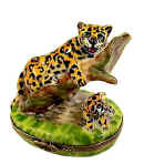 Limoges box leopard and cub