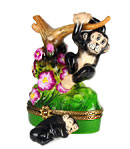Limoges box Monkey Swinging from Branch with Baby
