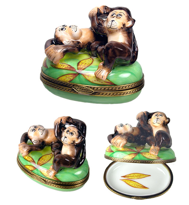 two monkeys playing Limoges box